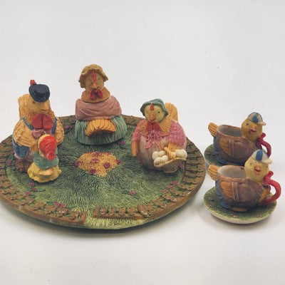Popular Imports 8pc Mini Tea Set Chicken Roaster Polystone Resin Decorative 1995