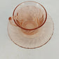 Fortecrisa Pink Swirl Ribbed Glass Cup & Saucer Set MCM Tableware Mexico Vtg