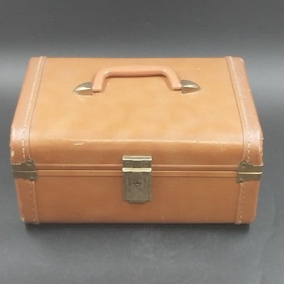 Brown Naugahyde Overnight Train Makeup Case 12" Mirror Liner Water Damage 1950s