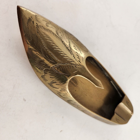 Brass India Shoe Asian Slipper Ashtray Vintage Etched Engraved NOS Unused 5.5" L