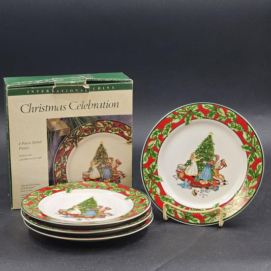 4 Bob Timberlake 7.5" Salad Plates Christmas Celebration Stoneware Vintage 1994