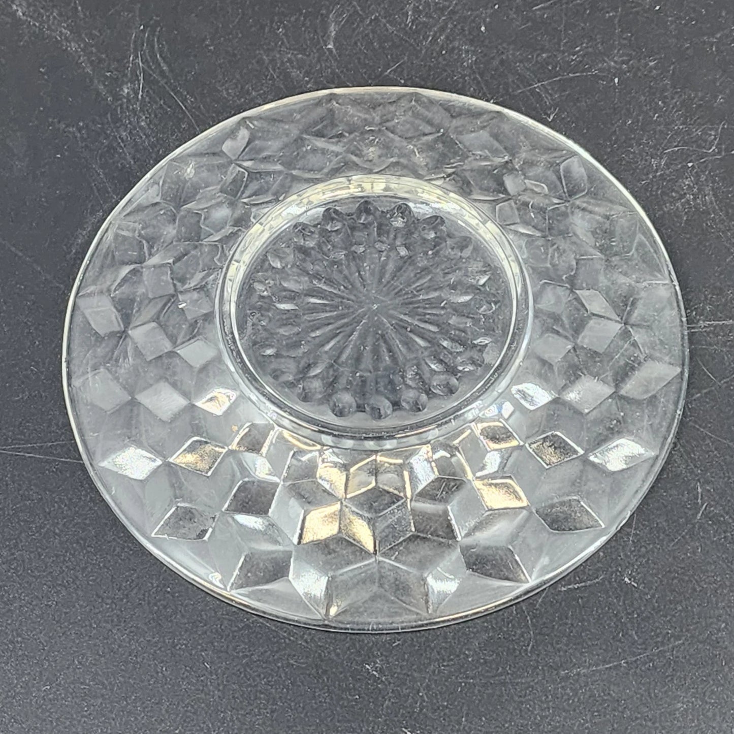 Vintage Jeannette Cube Pattern Bread Plate Clear Depression Glass 6 Inch