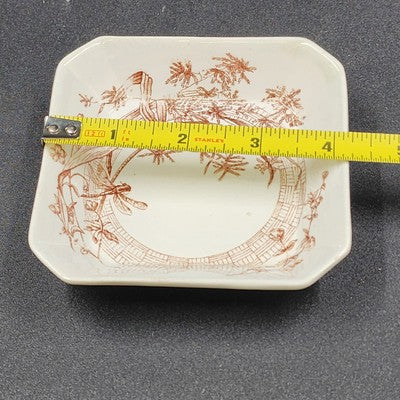 Antique Ridgways Pottery Trinket Dish – 4" Brown Transferware – Dee-Side, Stoke-on-Trent, England – Circa 1885–1890