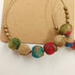 Plunder Gold Tone Chain Fabric Covered Beaded Multicolor Necklace & Earring Set