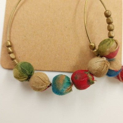 Plunder Gold Tone Chain Fabric Covered Beaded Multicolor Necklace & Earring Set