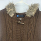 Relativity Women’s Medium Brown Cable Knit Vest Faux Fur Hood Toggle Zip