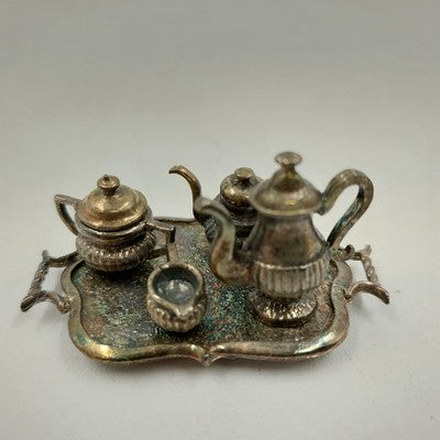 6pc Miniature Tea Set 1:12 Dollhouse Silver Vintage Decor 1.5"