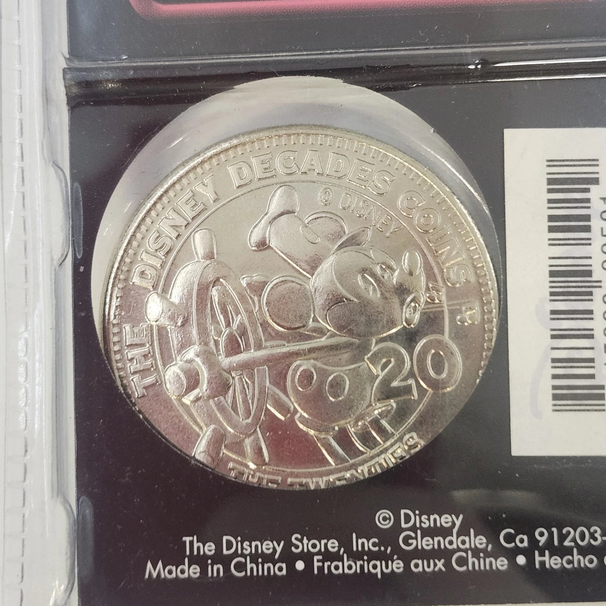 Disney Store Decades Coin #1 Steamboat Willie Mickey Mouse 1928 Sealed China Vtg