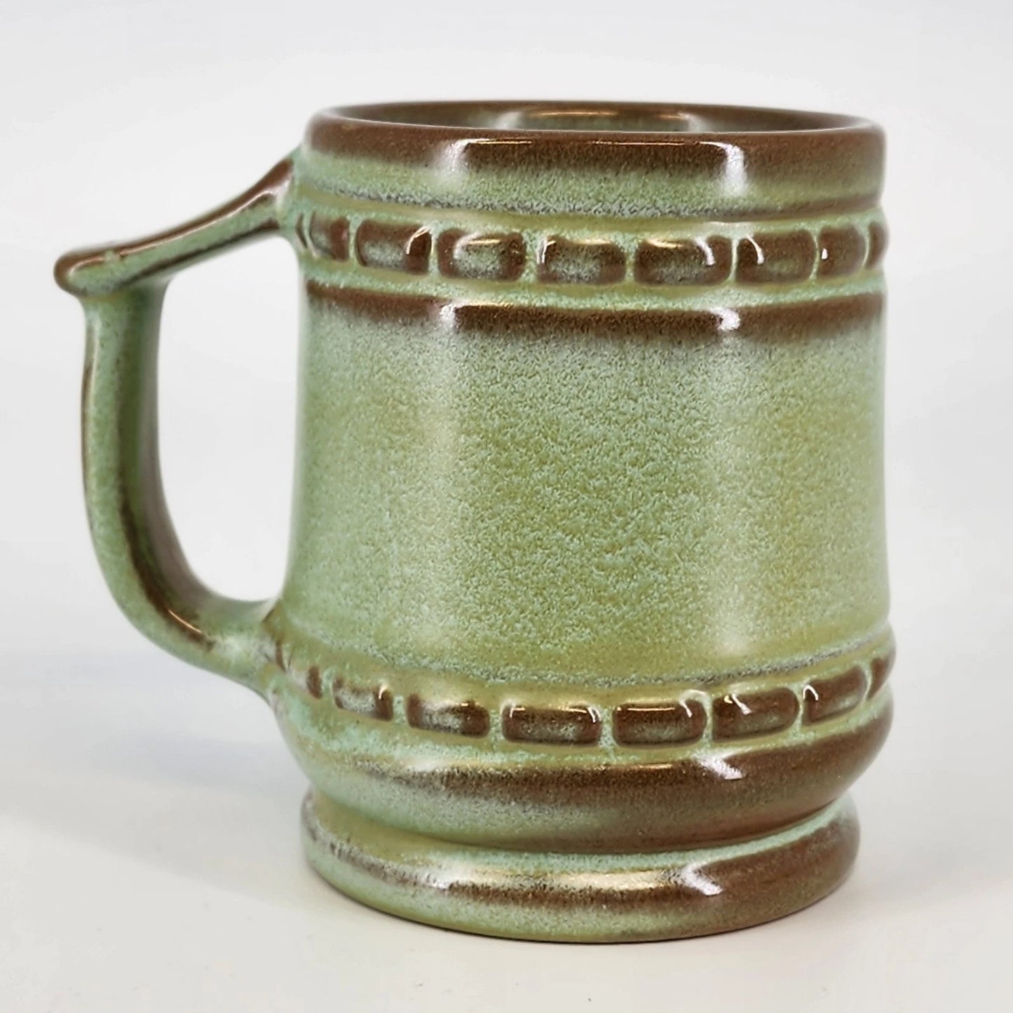 Frankoma Pottery C10 Mayan Aztec Desert Green Gold Coffee Mug Oklahoma Art 4"x3"