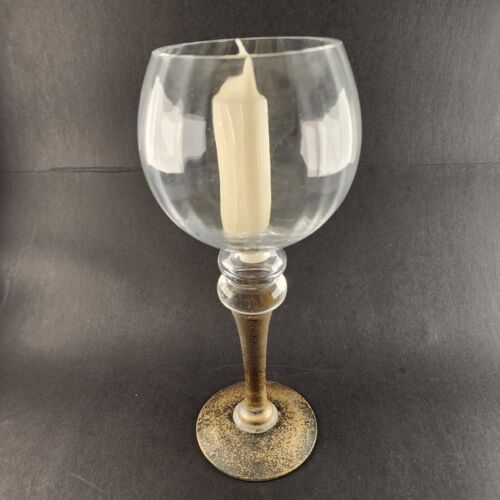 Clear Goblet Candle Holder 12 Inch Gold Stem Ribbed Glass