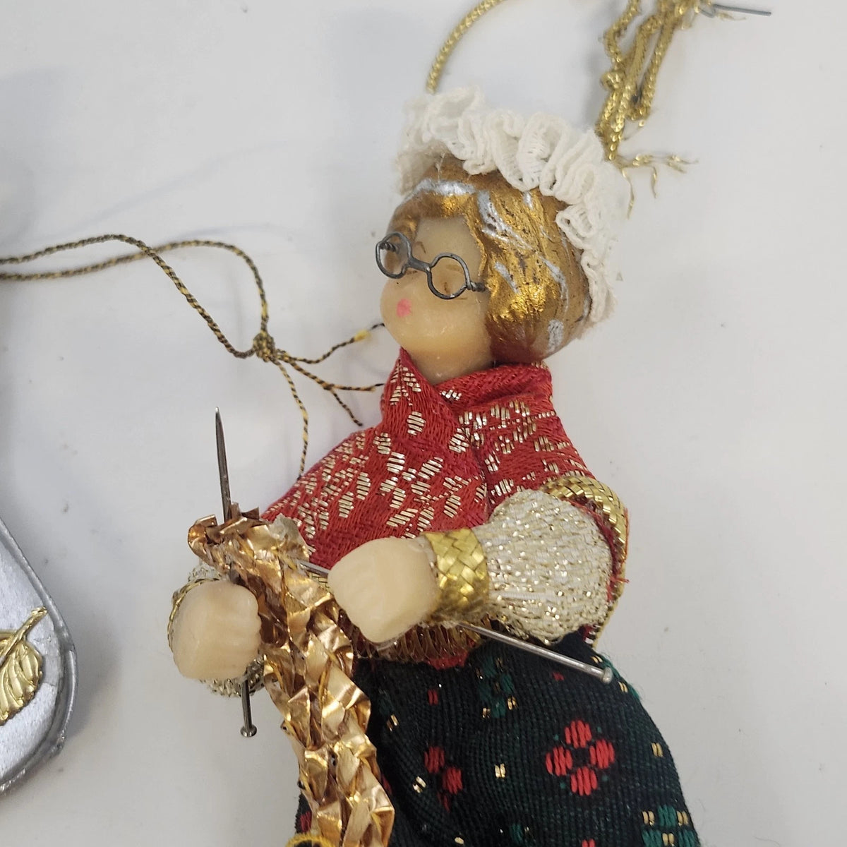 Christmas Ornaments Lot 4 Elf Knitting Lady Guitar Newfoundland Dog Mixed Media