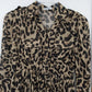 Xtaren Women's Leopard Print Sheer Pleated Mini Shirt Dress Long Sleeve Small