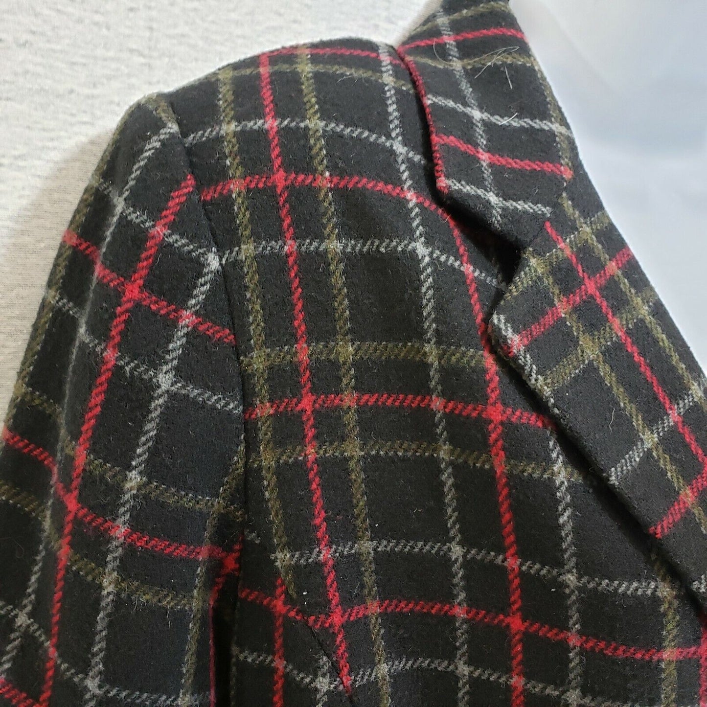 Sag Harbor Petite Ladies Blazer Wool Blend Black Red Green Plaid Size P10 Lined