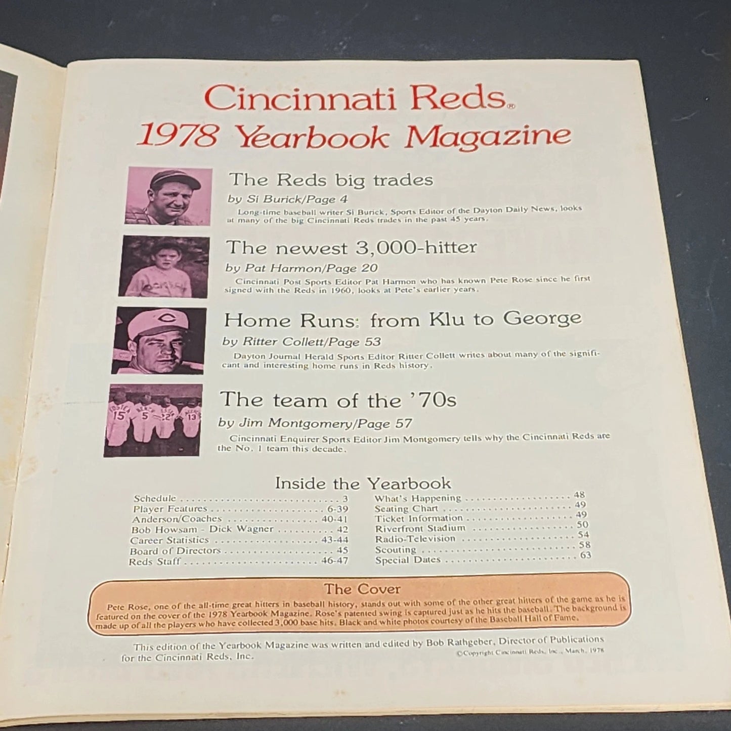 Cincinnati Reds 1978 Yearbook Pete Rose 3000 Hit Club MLB Magazine Vintage