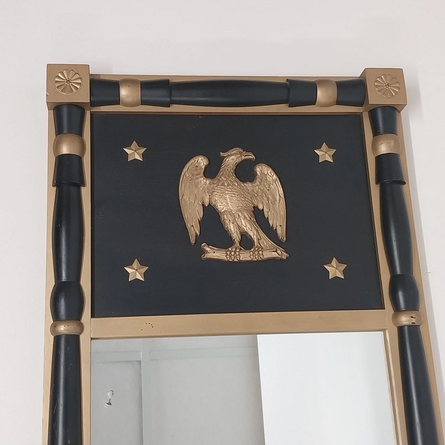 Americana Federal Eagle Trumeau Mirror Colonial MCM Black Handcraft Wood Vintage