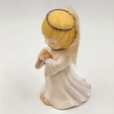 Winking Praying Angel Porcelain Figurine Fiber Optic Light 8" x 4.5"