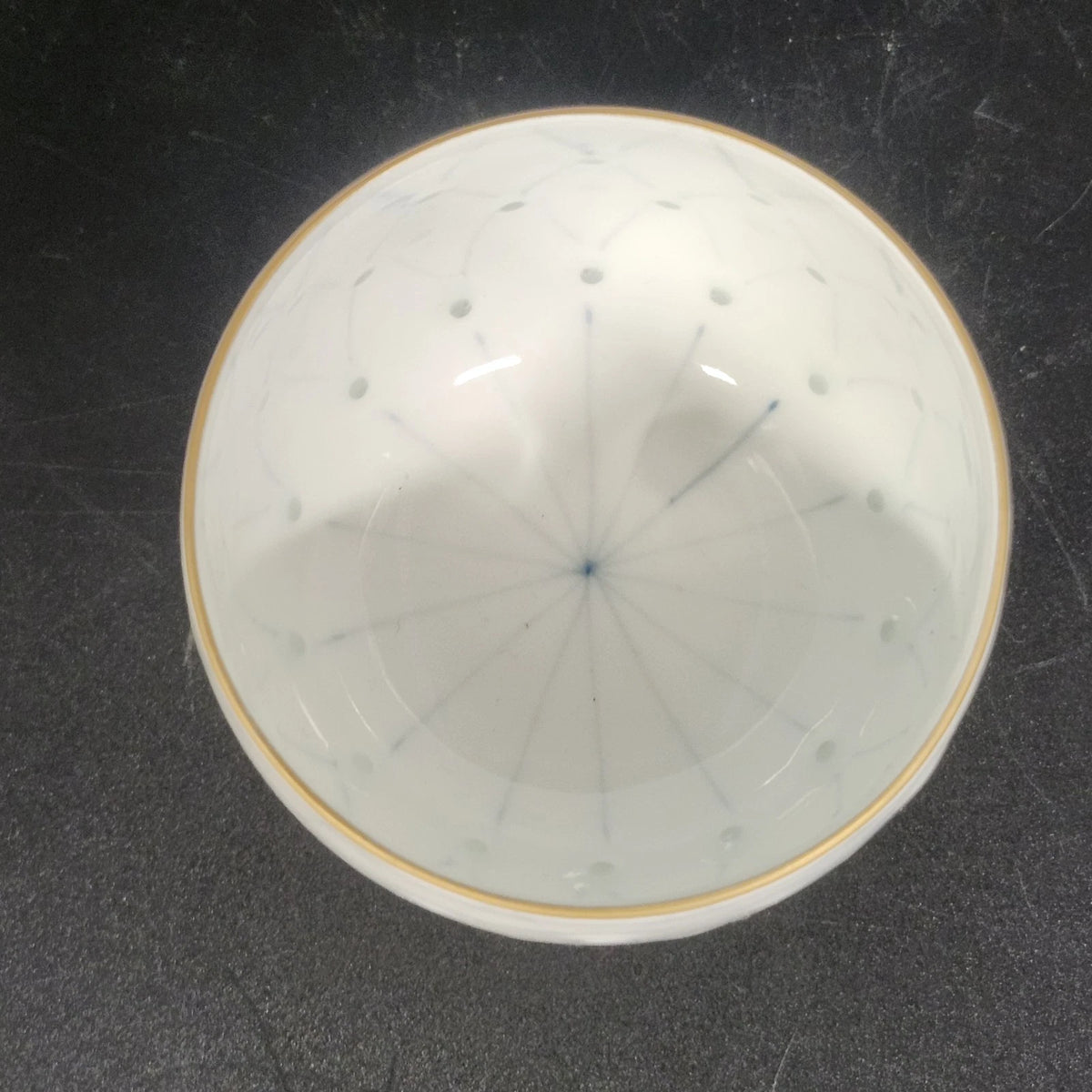 Japanese Hotarude Firefly Porcelain Tea Cups Set 5 Blue White Gold Rim Vintage