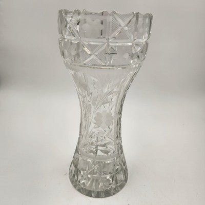 Imperlux Germany 12"x5" Lead Crystal Vase Flared Hand Cut Floral VTG Glass