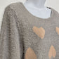 LC Lauren Conrad Women’s sweater Grey Pink Fuzzy Heart Large Size Long Sleeve