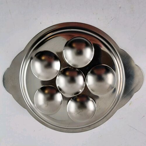 5 Escargot Baking Dishes 18-8 Stainless Steel Don Japan 6 Hole 5.5" dia Vtg NOS