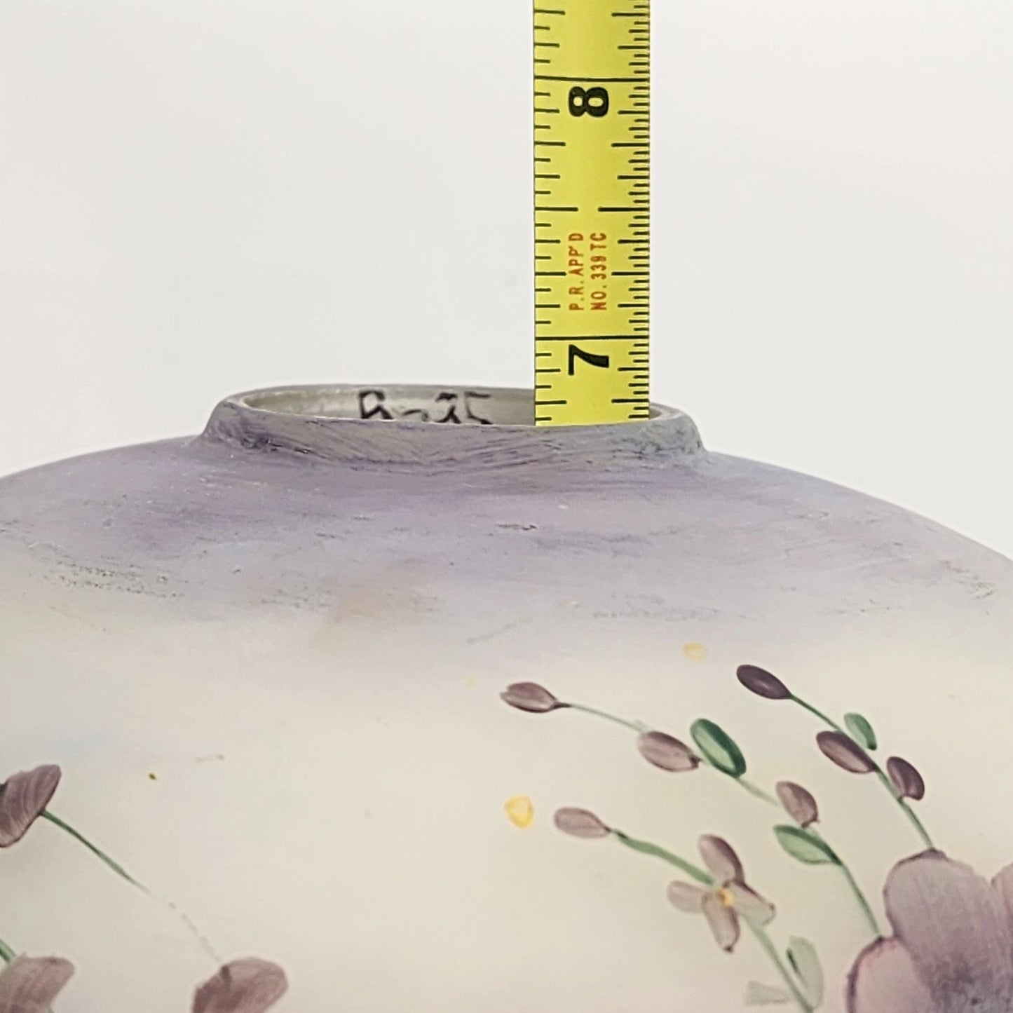 Frosted Purple Glass Lamp Shade Hand Painted Violets Beaded Fringe 16" Vintage