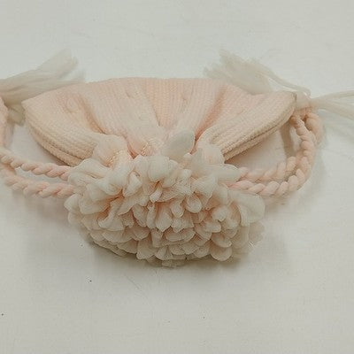 Cream Pink Textured Fabric Tulle Cosmetic Jewelry Drawstring Purse Pouch Bag