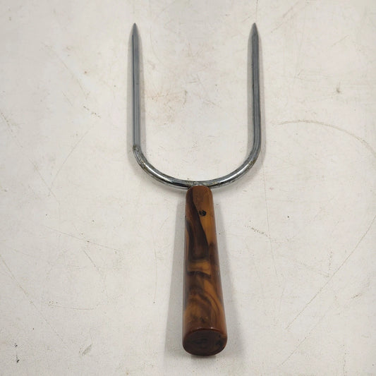 Wide Two Prong Carving Fork Langner Mfg Bakelite Handle Roast Holder USA Vtg