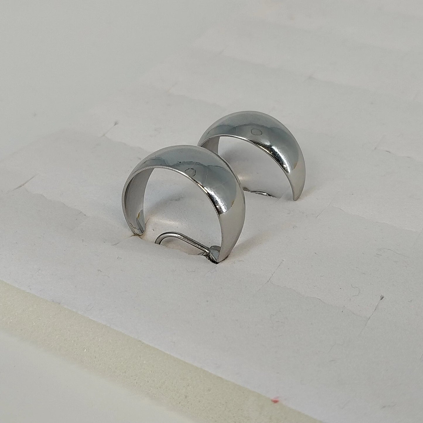 Silver Tone Wide Half Hoop Clip On Earrings Polished Concave Vintage