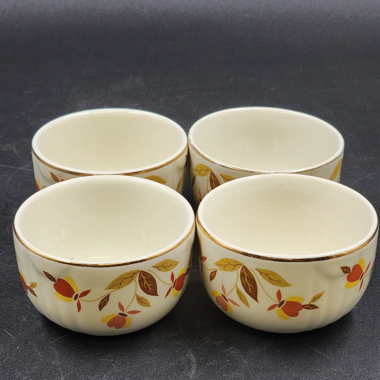 4 Autumn Leaf Radiance Custard Bowls 7 oz Hall's Superior Jewel Tea MCM Vintage