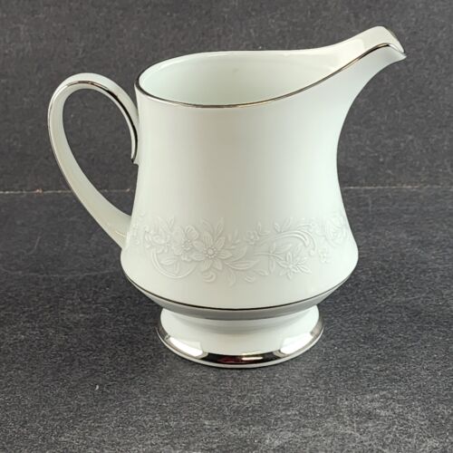 Noritake Cumberland Creamer Pitcher 2225 Japan White Flowers Platinum Trim Vtg