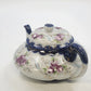 Hand Painted Porcelain Teapot 7.5"Pink Roses Cobalt Blue Gold Accents w Lid Vtg