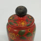 Pier 1 Hand Painted Wood Lidded Decorative Jar Red Floral India 4”