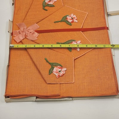 Orange Avacado Set 4 Place Mats 17"x12" & 4 Napkins 7" Sq Floral Style No 864