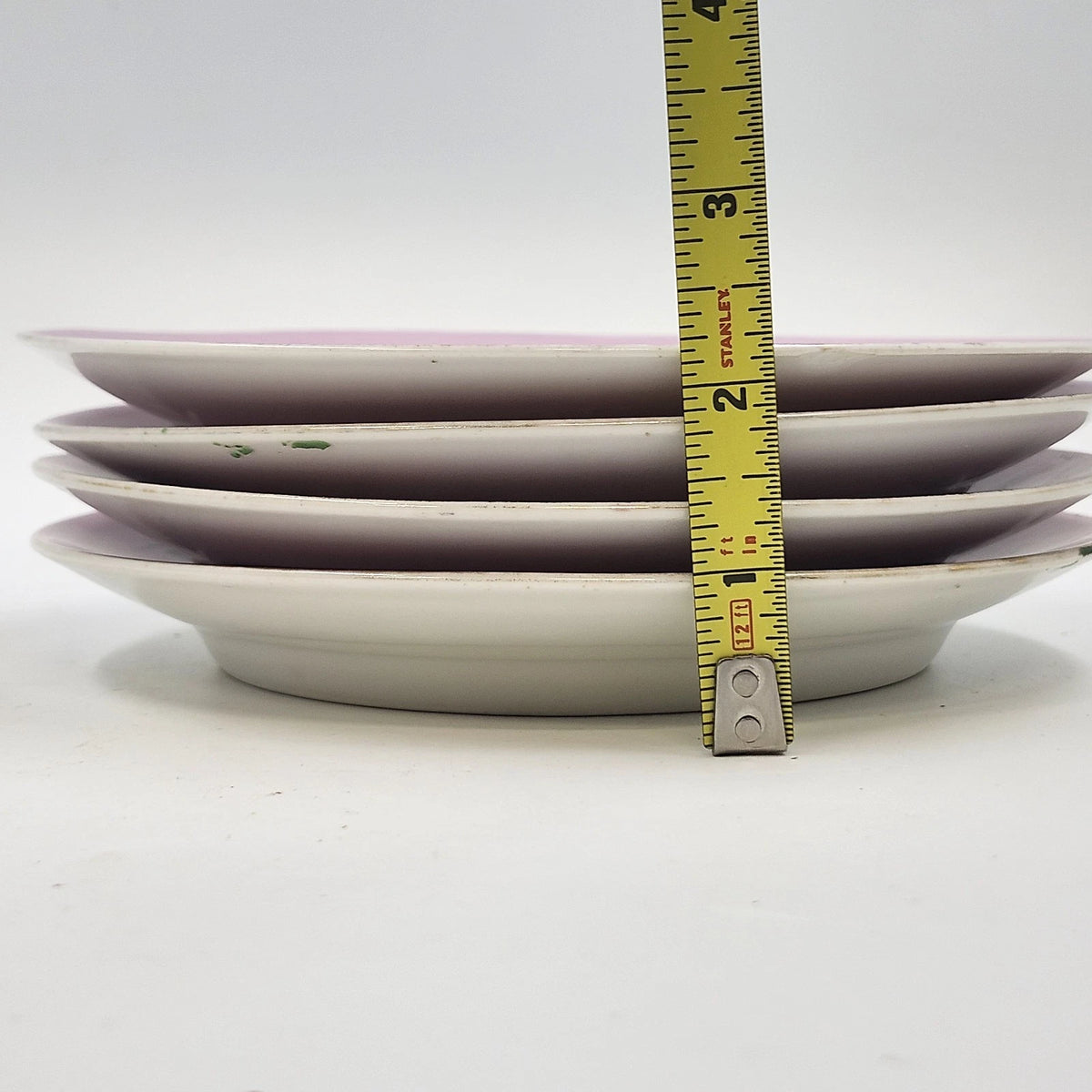Pink Porcelain Dessert Plates Set 4 Birds Nest Blue Flowers Gold 7.5" Vintage