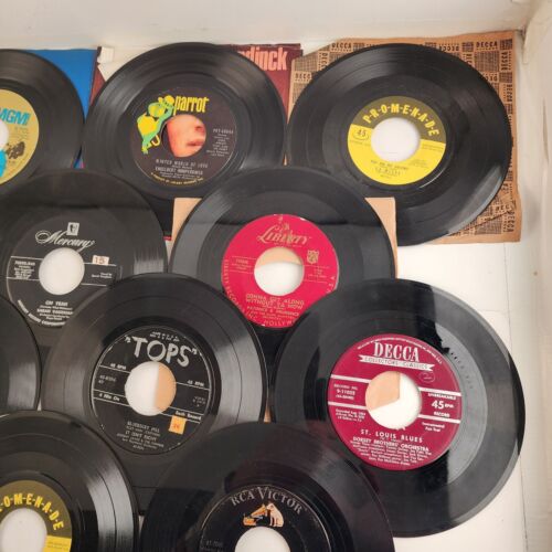 25 Rock & Roll Pop Country Hits 1950's Some Newer 45 RPM 7" Vinyl Some Sleeves