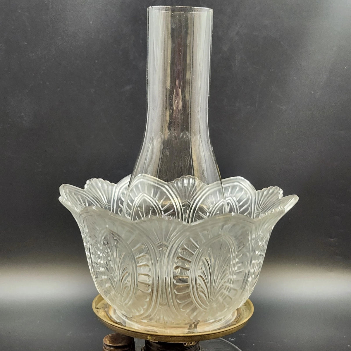 Antique Victorian Clear Pressed Glass Kerosene Oil Lamp Chimney Shade 14"