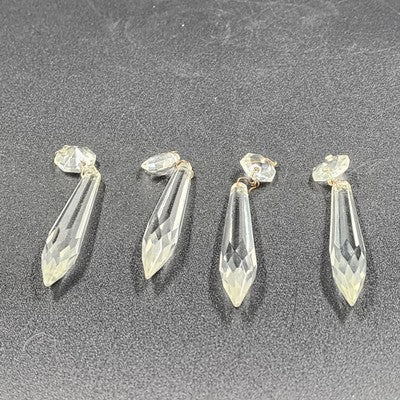 4 Icicle Spear Crystal Glass Vintage Prisms 2.9" w Octagon Accent Wire Connector