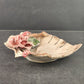 Capodimonte Large Rose Flower w Leaf Candy Dish Vintage Made in Italy 9" Chipped