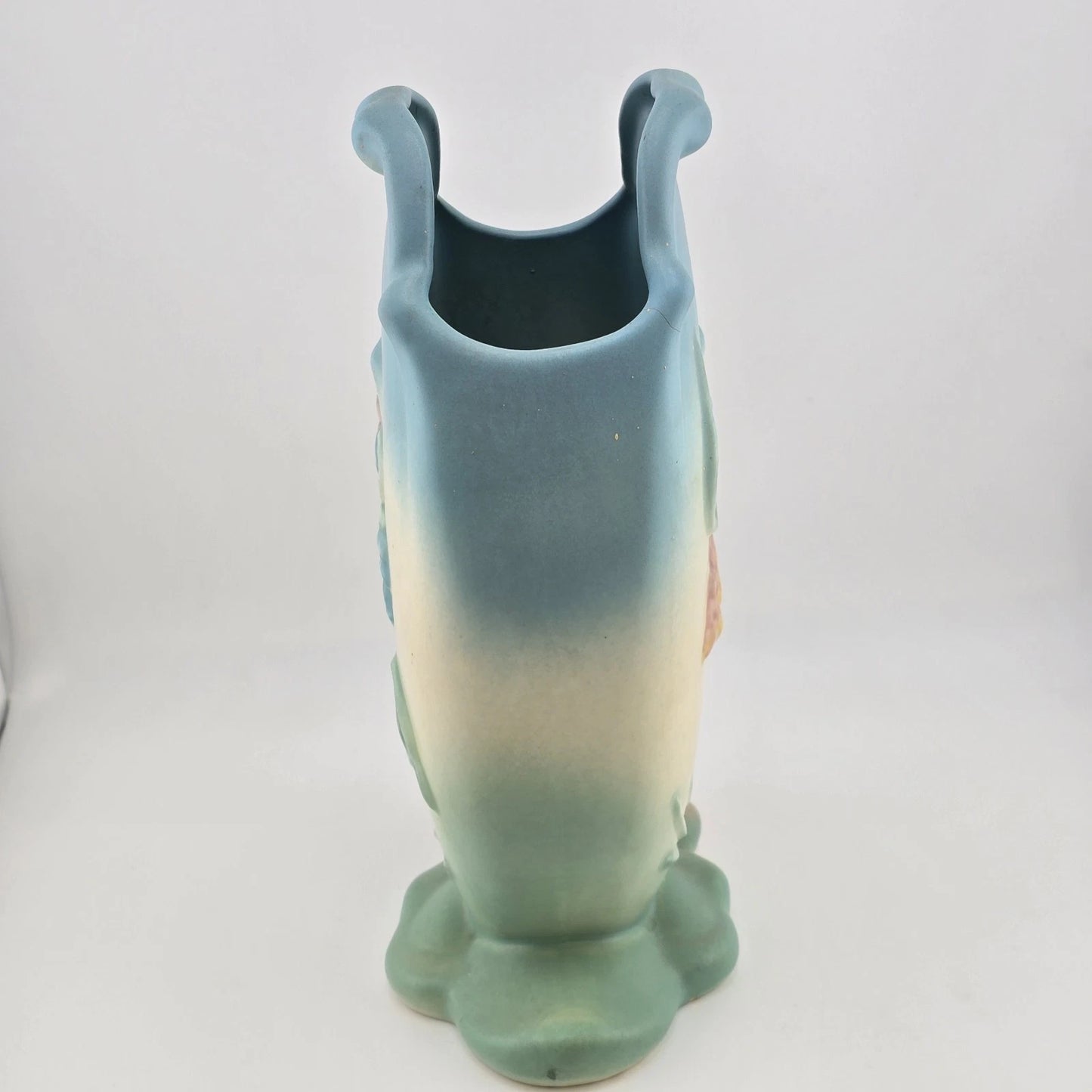 Hull Art Pottery Bow Knot Vase B-9 Blue Pink Floral 1949 Matte 8.5" USA Vintage