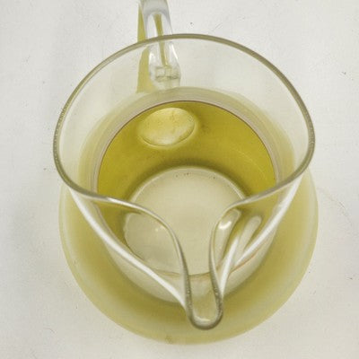 Blendo Yellow to Clear Pitcher w/ Gold Band Ice Lip WV Glass 6.25"x4"