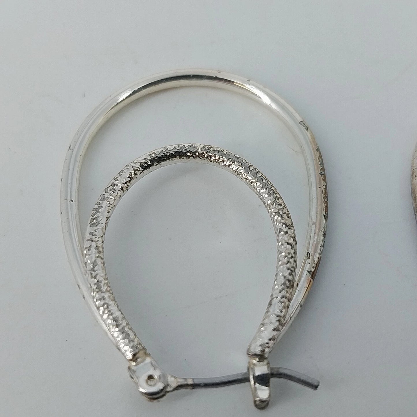 Silver Tone Double Oval Hoop Earrings Textured Inner Hoop Latch Back Jewelry