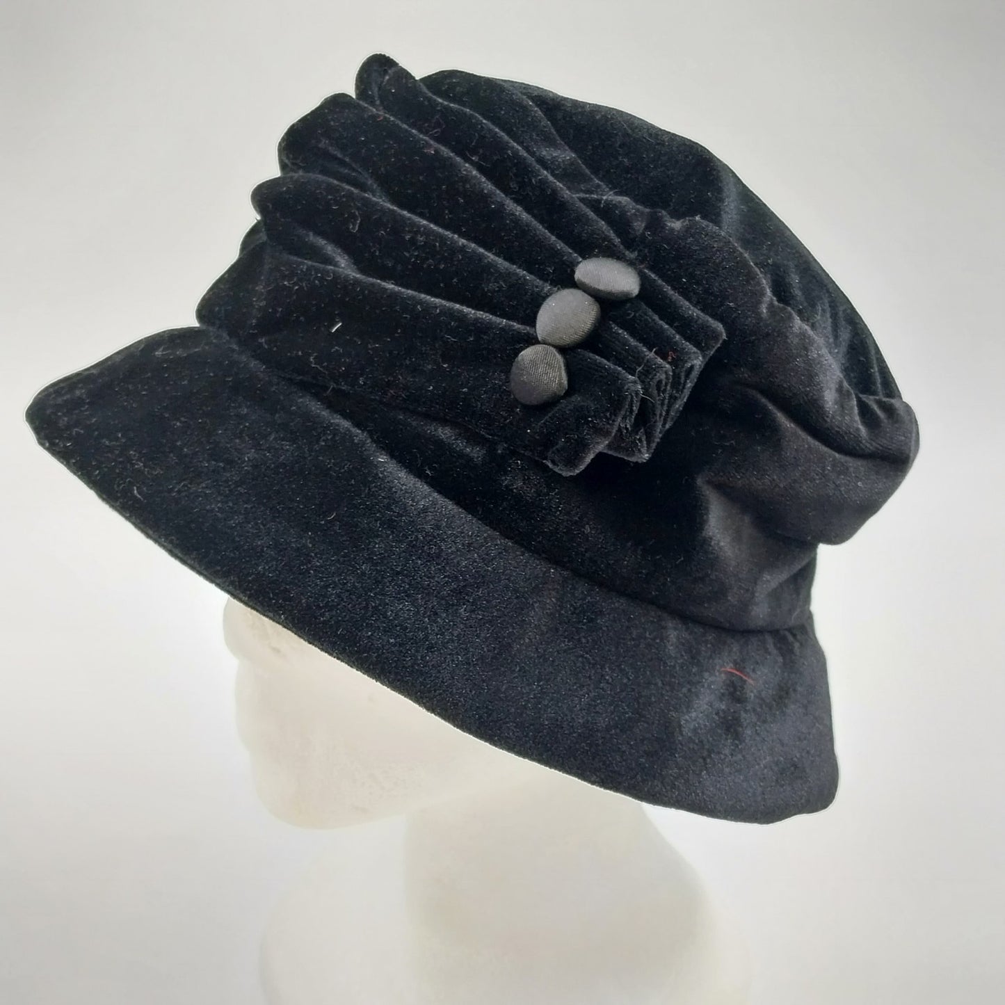Betmar Black Cloche Velvet Hat Bucket Ruched with Button 100% Polyester New York