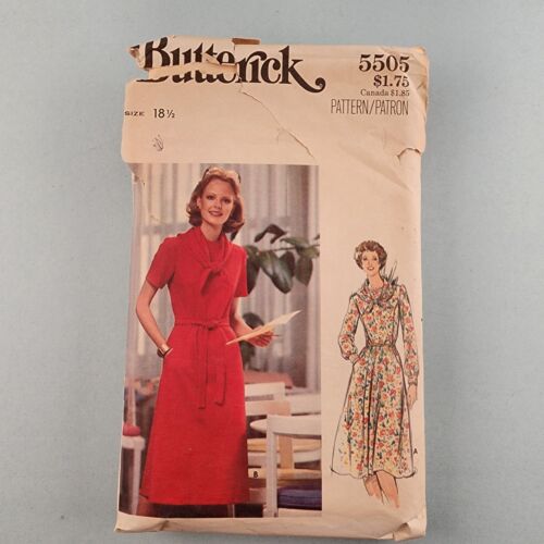 Butterick 5505 Vintage Sewing Pattern 70's Women's Half Size Dress Size 18½