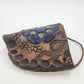 Studio Art Pottery Wall Pocket Vase Blue Green Glaze Leather Hanger 8.5"