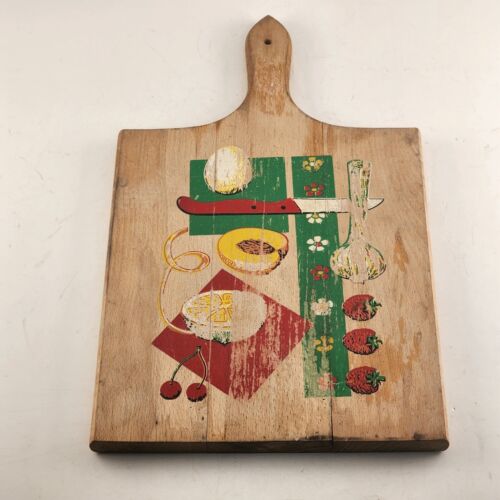 Wood Painted Cutting Board 1960s Novelty Vintage Kitchen Mid Century 9" x 15.5"