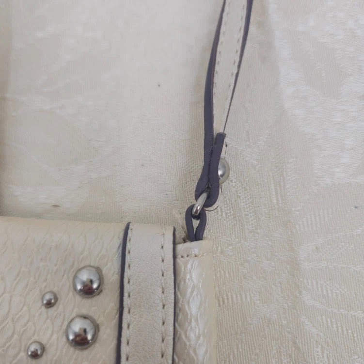 Kathy Van Zeeland Beige Croc Crossbody Bag Studded Rhinestone Heart Clasp Vtg