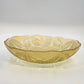 Amber Glass Serving Bowl Embossed Fern Leaf Pattern Scalloped Rim 13" Vintage