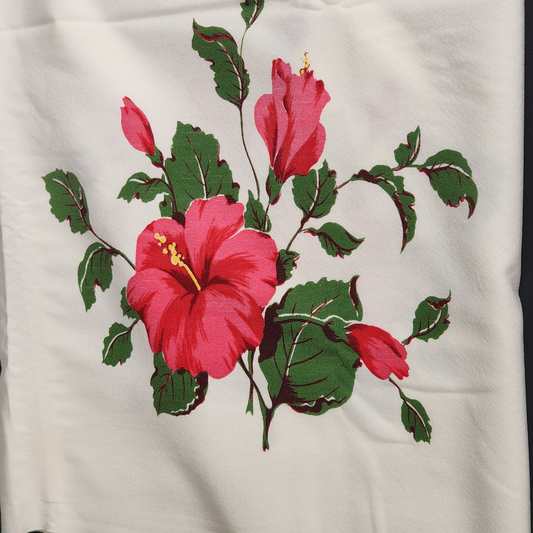 White Rectangle Tablecloth Table Cover with Red Gumamela Flowers Leaves 52"x62"