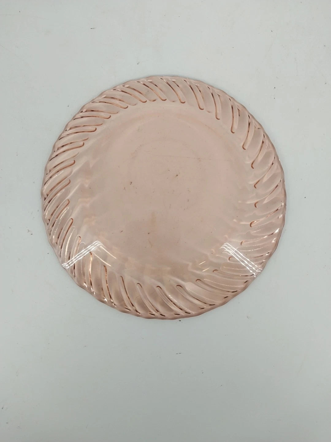 Fortecrisa Pink Swirl Ribbed Glass Salad Plate 7” MCM Tableware Mexico Vintage