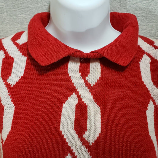 Newcomer II Womens Red w/ White Sleeveless Collared Vest Vintage Sweater Size 44